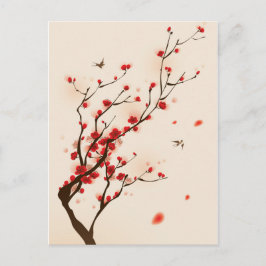 Asiatische Art-Malerei-Pflaumen-Blüte im Frühjahr Postkarte