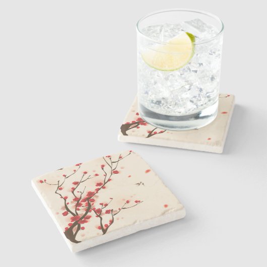 Asiatische Art-Malerei, Pflaumen-Blüte im Frühjahr Steinuntersetzer (Seitenansicht)