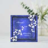 Asiatische Blaue Blossom Weiße Geburtstagspartei Einladung (Stehend Vorderseite)