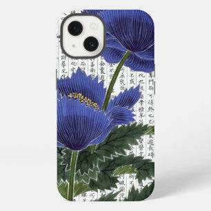 Asiatische Blaue Mohnblumen auf Kanji-Hintergrund iPhone 13 Hülle