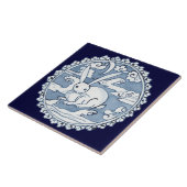 Asiatische Blaukaninchen in Wolken Antikes Töpferd Fliese (Seite)