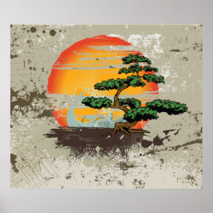 Asiatische Bonsai und Sonnenbrillen-Druckplakat Poster