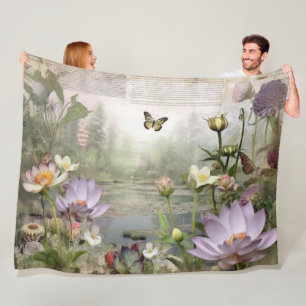 Asiatische botanische Bliss Vintage Wasserlilie Fr Fleecedecke