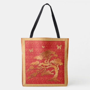 Asiatische Brokade und Bäume Tasche
