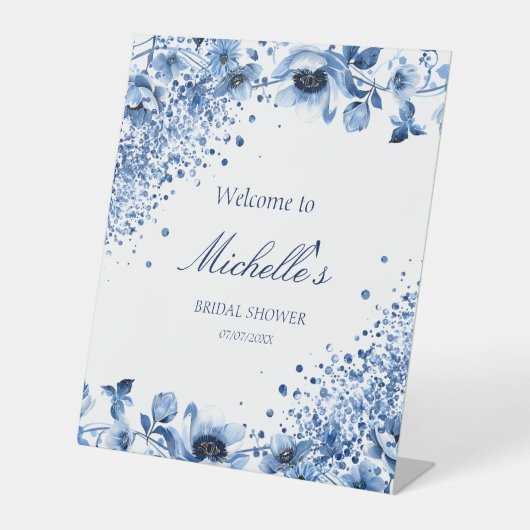 Asiatische Chinoiserie Licht Blumen Willkommen Sockelschild (Vorderseite)