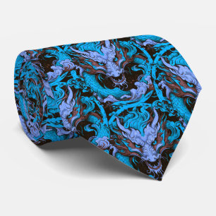 Asiatische Drachen in Blau und Braun Krawatte