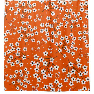 Asiatische Eleganz: Rote Blume Nahtlose Printwerbu Duschvorhang