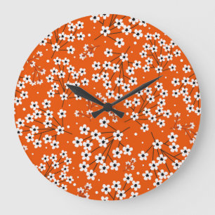 Asiatische Eleganz: Rote Blume Nahtlose Printwerbu Große Wanduhr