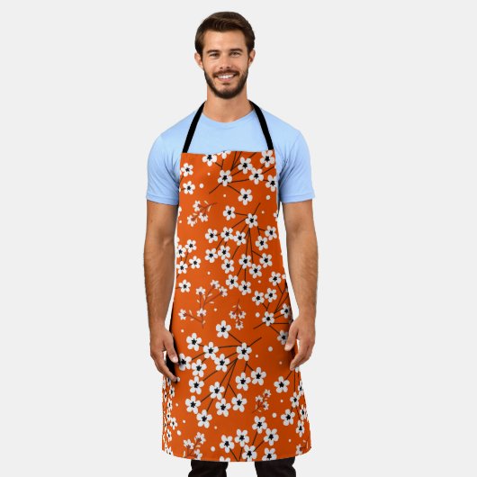 Asiatische Eleganz: Rote Blume Nahtlose Printwerbu Schürze (Getragen)