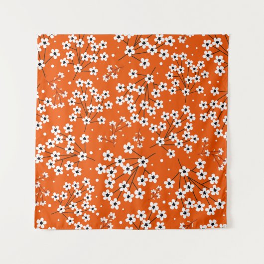 Asiatische Eleganz: Rote Blume Nahtlose Printwerbu Wandteppich (Vorderseite)