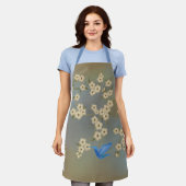 Asiatische Elfenbeinblüten Blaue Vögel "Geschenk d Schürze (Getragen)