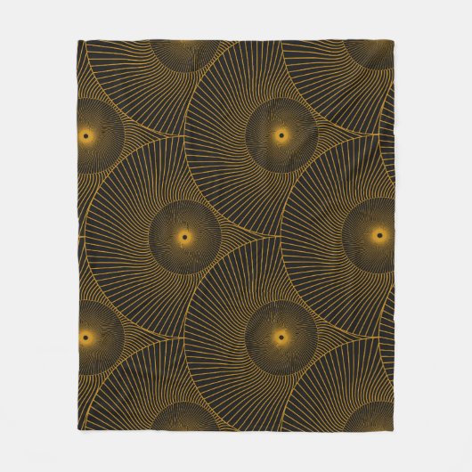 Asiatische Federn: Gold-Schwarz nahtlos. Fleecedecke (Vorderseite)