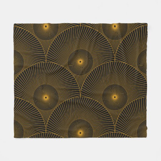 Asiatische Federn: Gold-Schwarz nahtlos. Fleecedecke (Vorderseite (Horizontal))