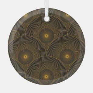 Asiatische Federn: gold-schwarzes nahtloses Muster Ornament Aus Glas
