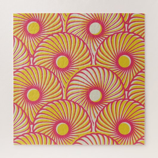 Asiatische Federn, orange-rote Waage, nahtlos. Puzzle (Vertikal)