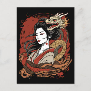Asiatische Frau   Chinesischer Drache Postkarte