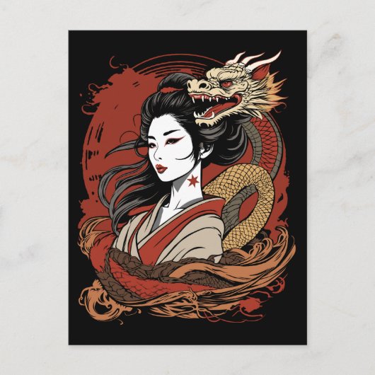 Asiatische Frau | Chinesischer Drache Postkarte (Vorderseite)