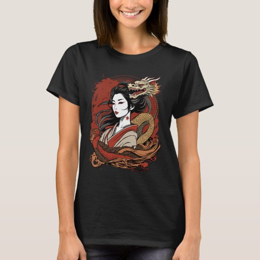 Asiatische Frau | Chinesischer Drache T-Shirt (Vorderseite)
