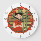 asiatische Frau Große Wanduhr (Vorderseite)