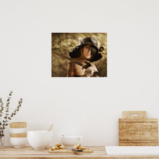 Asiatische Frau in Samurai Poster (Küche)
