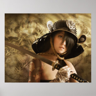 Asiatische Frau in Samurai Poster