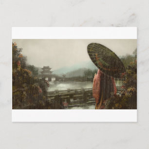 Asiatische Frau in traditioneller Kleidung im Vint Postkarte