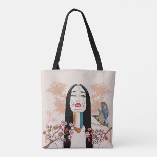 Asiatische Frau Line Art-Tragetasche Tasche