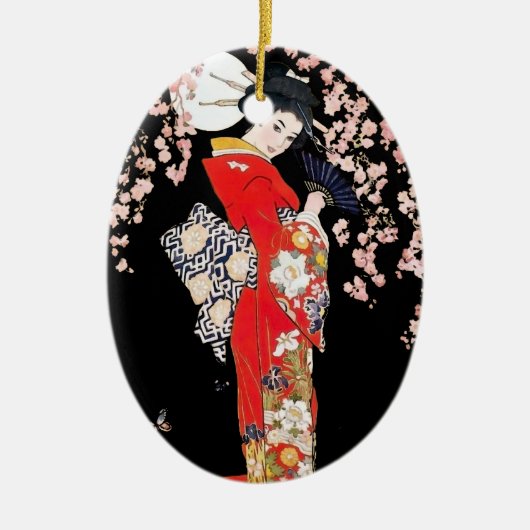 Asiatische Frau mit Cherry-Blossom-Nacht Keramik Ornament (Vorne)