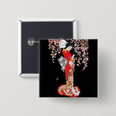 Asiatische Frau mit Kirschblüten-Nacht Button (Vorne & Hinten)