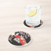 Asiatische Frau mit Kirschblüten-Nacht Sandstein Untersetzer (Seite)