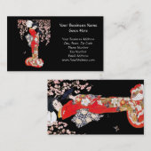 Asiatische Frau mit Kirschblüten-Nacht Visitenkarte (Vorne/Hinten)