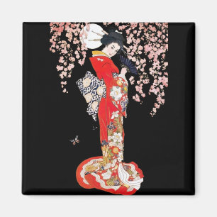 Asiatische Frau mit Kirschblütennacht Magnet