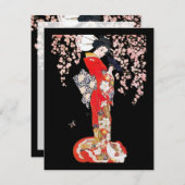 Asiatische Frau mit Tscherry-Blossom-Nacht Einladung (Vorne/Hinten)