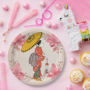 Asiatische Frau Papierplatte Pappteller