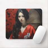 Asiatische Frau Red Kimono Mousepad (Mit Mouse)