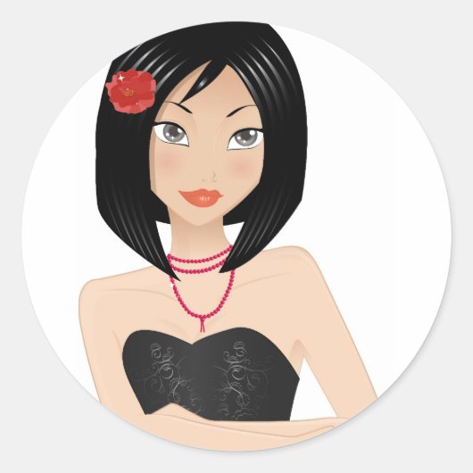 Asiatische Frau Runder Aufkleber (Vorderseite)