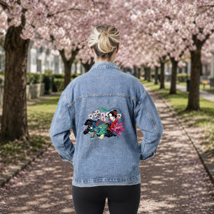 Asiatische Geisha-Drache Kirschblüten Blau Jeansjacke