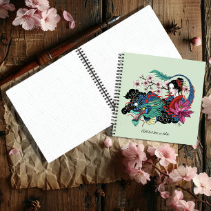 Asiatische Geisha-Drache Kirschblüten Blau Notizblock