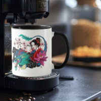 Asiatische Geisha-Drache Kirschblüten Blau
