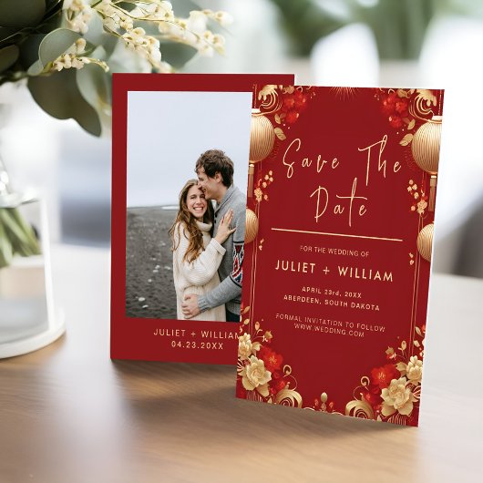 Asiatische Hochzeit mit moderner chinesischer Flor Save The Date