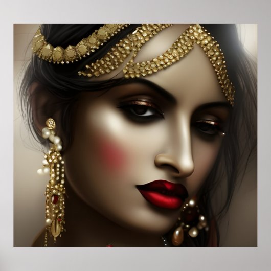 Asiatische Indianerin Red Lips glamourös Poster (Vorne)