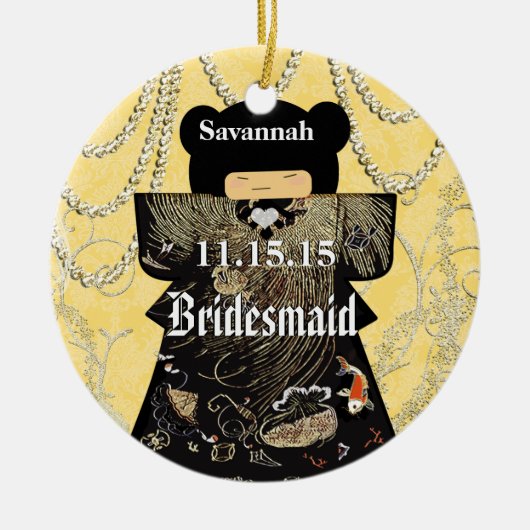 Asiatische Kimono-Birdesmaid gibt gelbe Veränderun Keramik Ornament (Vorne)