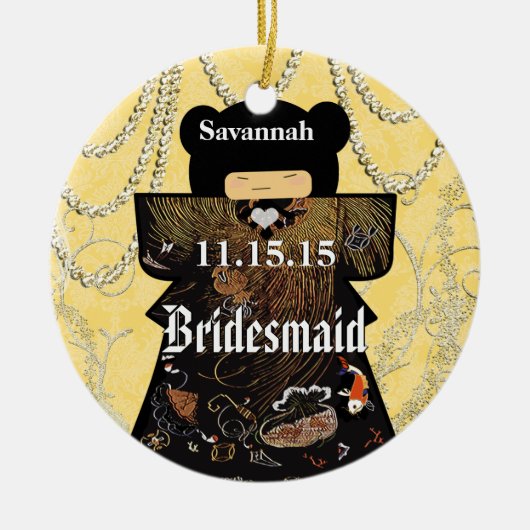 Asiatische Kimono Birdesmaid gibt Korallenveränder Keramikornament (Vorne)