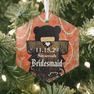 Asiatische Kimono Bridesmaid gibt Korallenveränder Ornament Aus Glas