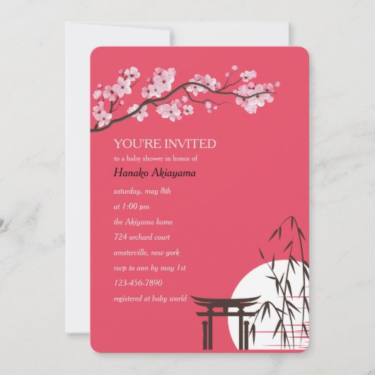 Asiatische Kirschblüte-Babyparty-Einladung Einladung (Vorderseite)