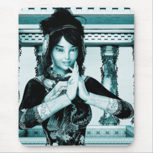 Asiatische königliche Frau Blaues Porträt Kunst Mousepad