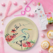 Asiatische Kranplatte Blume Elfenbeinrosa Pappteller (Party)