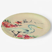 Asiatische Kranplatte Blume Elfenbeinrosa Pappteller (Schrägansicht)