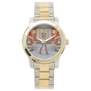Asiatische Kriegerin Fantasy Samurai Kunstwerk Armbanduhr