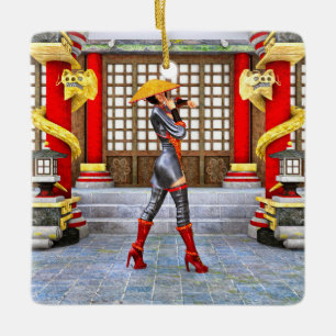 Asiatische Kriegerin Fantasy Samurai Kunstwerk Keramikornament